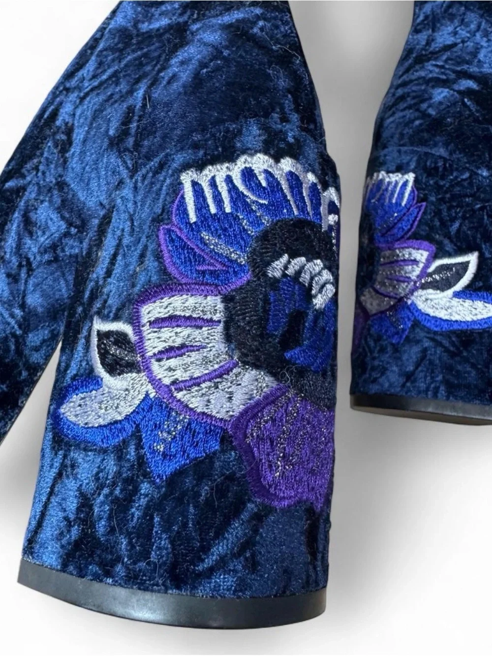 Jessica Simpson Royal Blue Velvet Embroidered Block Heel Ankle Boots